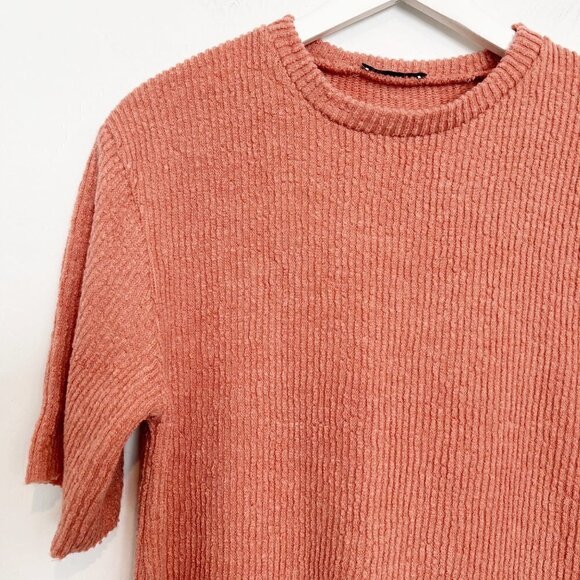 Zara Oversized Ribbed Textured Short Sleeve Raw Hem Shirt Top Blouse Size Small - Picture 4 of 8